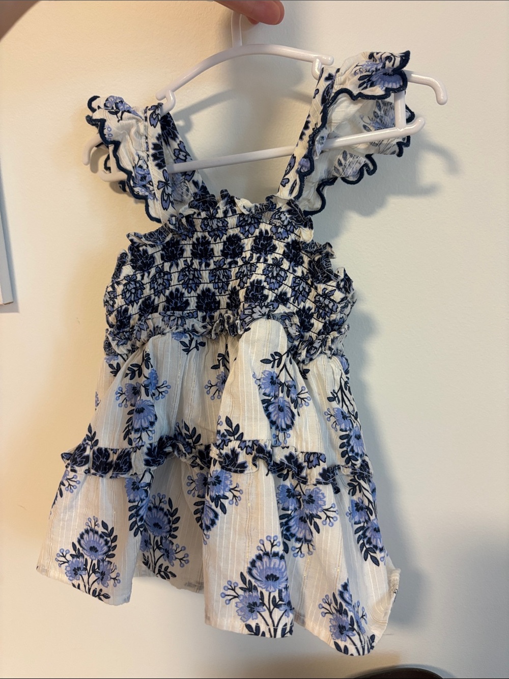 Haute Hippie White and Blue Floral Ruffled Tank Top